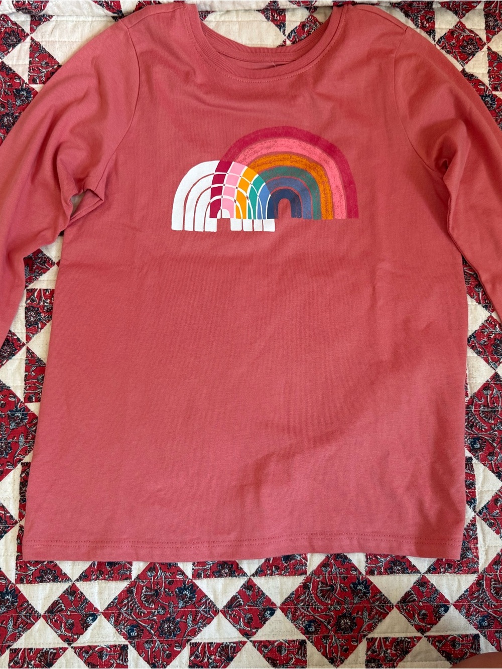 Tea Collection - Double Rainbow Graphic Tee - Rose Pink - Long Sleeve